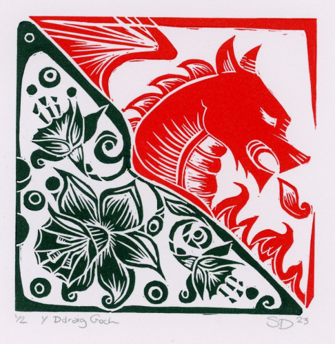 Sarah Defriend_Y Ddraig Goch_Lino Cut