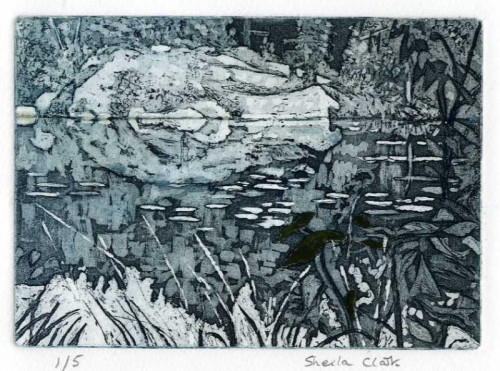 Sheila Clark Lake in Autumn 2 etching hand painted 20x14 £20