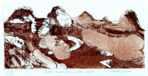 Veronica Gibson Birds Rock from Castelle Bay etching £20