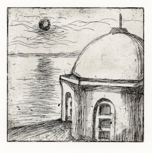 Xiaotang Cui_Sunset at Santorini_Etching