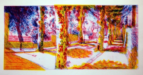 David Barron 'Route de Tulette' drypoint and relief