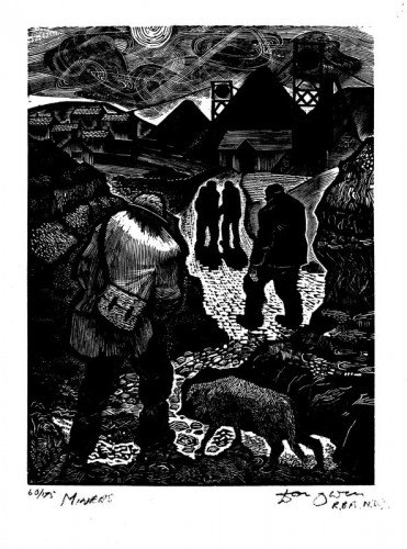 Don Owen 'Miners' woodengraving