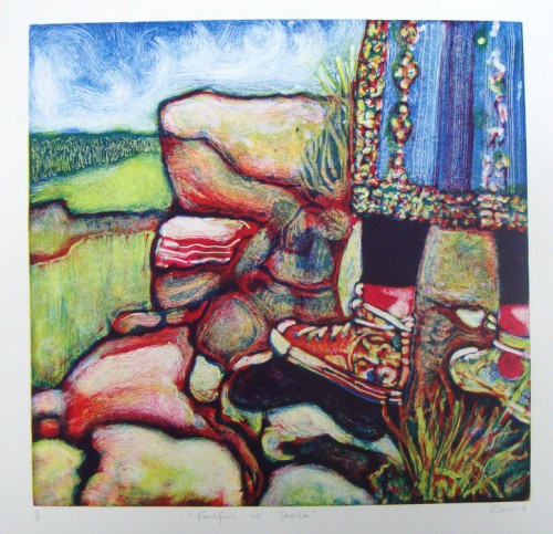Rosie Scribblah 'Footfall at Taxila' Three colour separation monotype