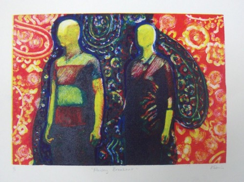 Rosie Scribblah 'Paisley Breakout' Three colour separation monotype