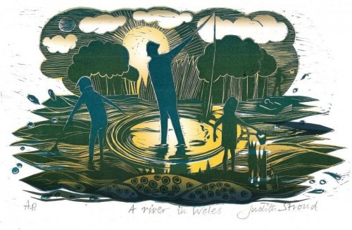 'A River in Wales', linocut digital, approx image size 18cm x 25cm 
