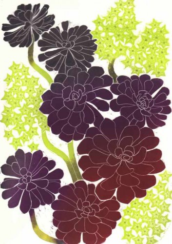 'Aeonium', linocut jigsaw, approx image size 43 cm x 30cm. 