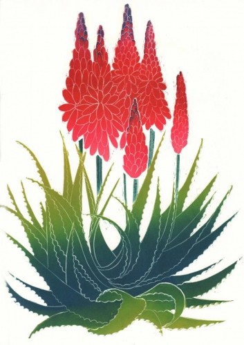 'Aloe' linocut jigsaw, approx image size 43 cm x 30cm.