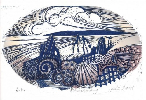 'Beachcombing' linocut digital, approx image size 18cm x 28cm 