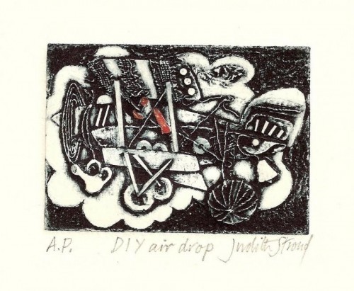 'DIY air drop', collagraph, approx image size 9 cm x 12 cm