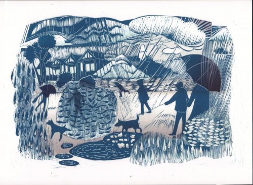 'Fifty Shades of Rain', linocut digital, approx image size 20 cm x 28cm