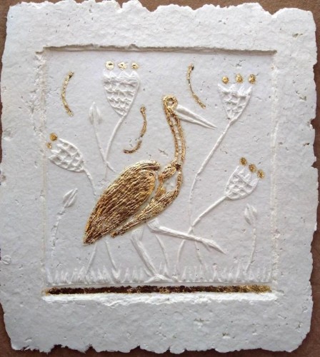 'Ibis', paper sculpture relief, approx paper size 24cms x 20cms 