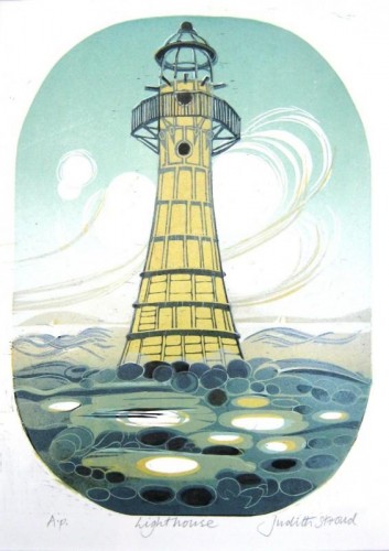 'Lighthouse', linocut multiblock, approx image size 36cm x 25cm. 