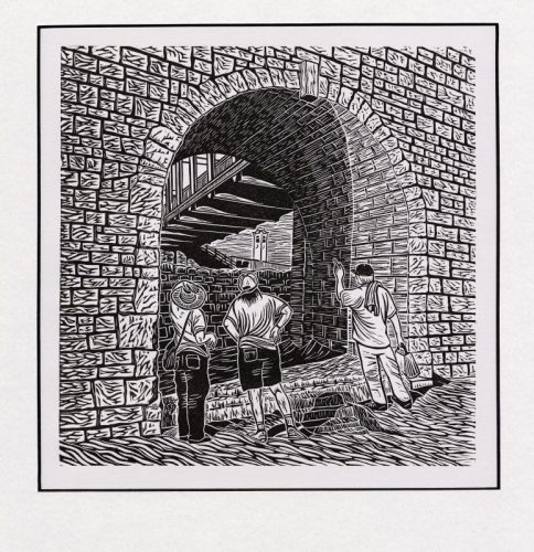 10 Alan Figg ‘Slip Bridge with Figures’ Linocut & Screenprint  200x 200mm
