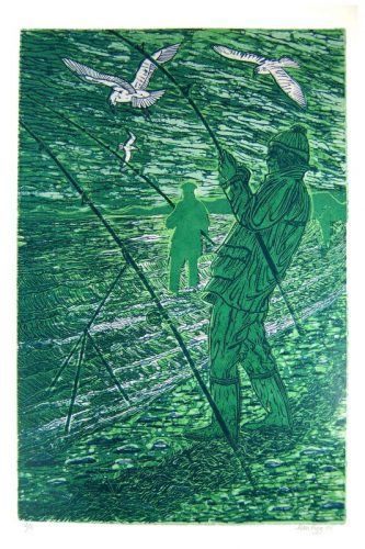 19 Alan Figg ‘Fishing in Swansea Bay’ Linocut 390x 300mm