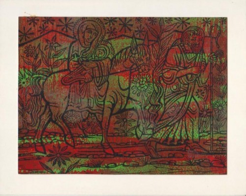 1967  “Flight into Egypt” linocut on prepared ground 
