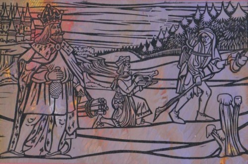 1969  “Good King Wenceslas” linocut on prepared ground