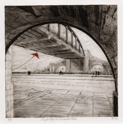 21 Alan Figg ‘Slip Bridge with Red Kite’ Dry point 200 x 200mm