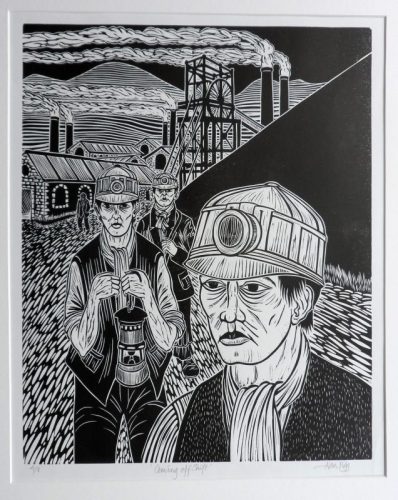 24 Alan Figg ‘Coming off Shift’ Linocut 380 x300mm
