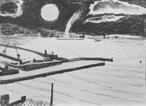 40 David Barron Moon Over Harbour Mouth charcoal 50x69cm 