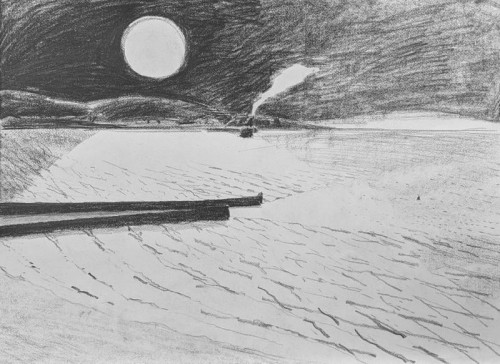 41 David Barron Moon Over Port Talbot charcoal 50x69cm 