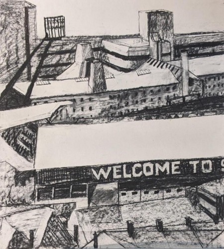 57 David Barron 'Welcome to Swansea' charcoal 65x59cm 