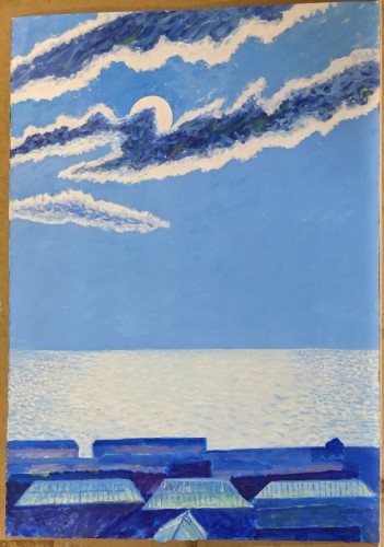63 David Barron Moon and Cloud Over Swansea Skyline 92x69cm 