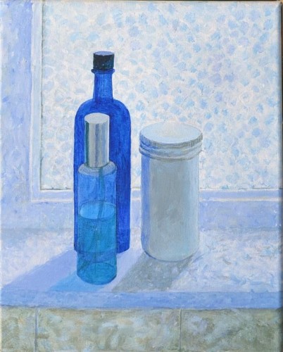 77 David Barron Blue Bottle acrylic on canvas 38x30cms