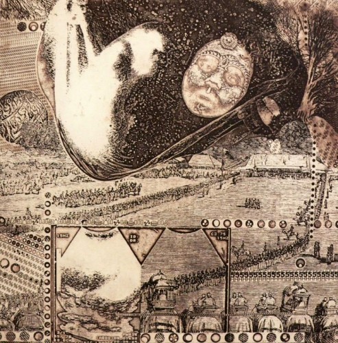 Afshar Malik 'God must be listening whilst sleeping' etching and aquatint 