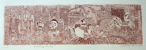 Afshar Malik 'Meeting Times'  etching 