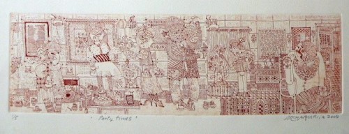 Afshar Malik 'Party Times' etching )
