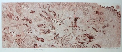 Afshar Malik 'River Story 1'  etching 