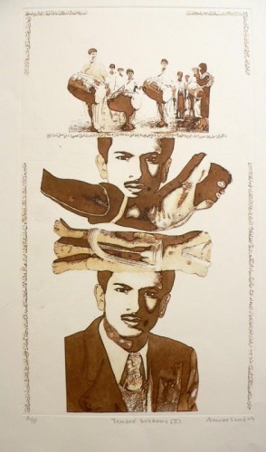 Anwaar Saeed 'Tender Burdens' etching and aquatint 