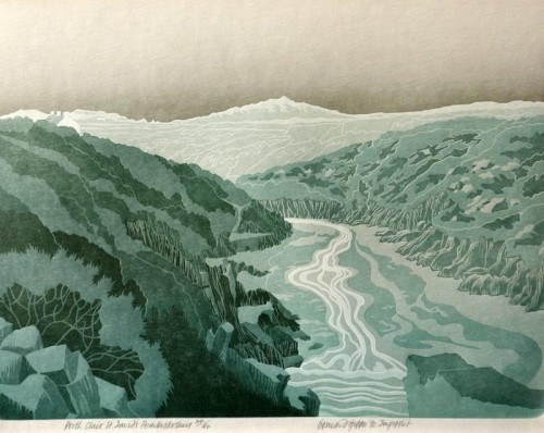 Bernard Green 'Porth Glais, St Davids Pembrokeshire' reduction linocut