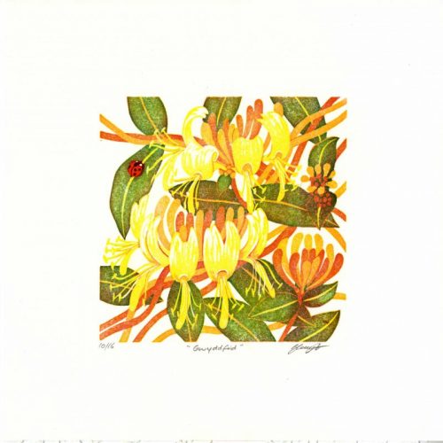 Beth-Knight Gwyddfid-Honeysuckle Linocut
