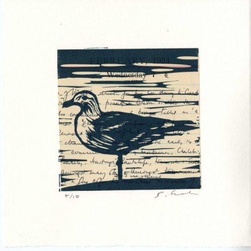 Bill-Chambers Seagull-on-my-Grandfathers-Diary Linocut-with-Chine-Colle