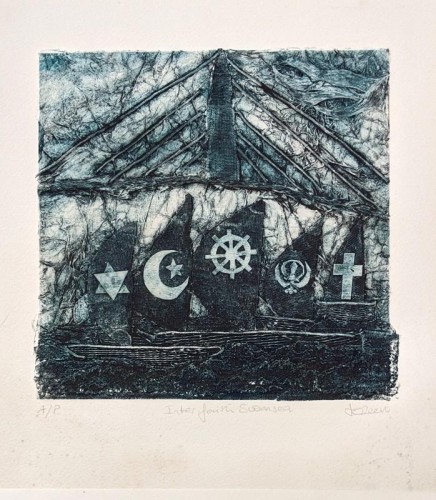 Claire Zeevi 'Inter-faith, Swansea' collagraph