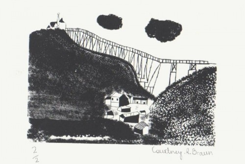 Courtney R. Braun  New Traditions in Print Ysgol Tirdeunaw screenprint with Chîne collé