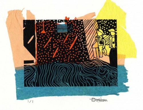 Doshea New Traditions in Print Gowerton School screenprint with Chîne collé