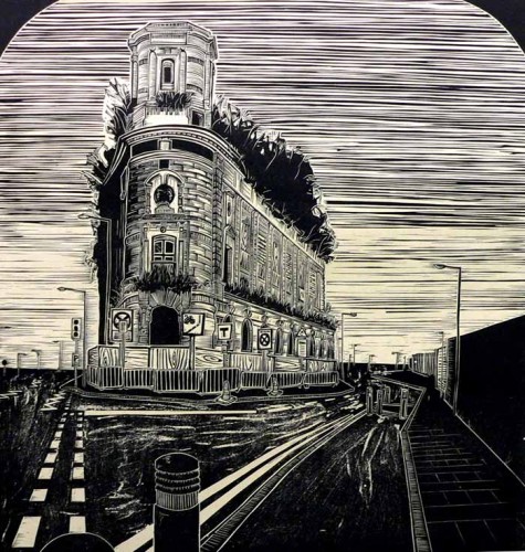 Fiona Kelly 'Palace Theatre Swansea' linocut 