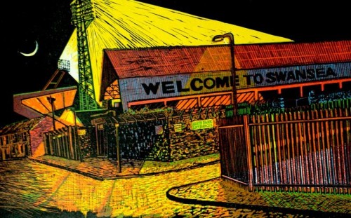Jackie Ford ' Welcome to Swansea' linocut