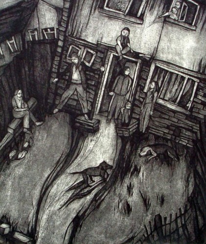 Kate Bassett 'Ely Gathering' collagraph