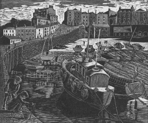 Kath Littler 'Tenby Harbour' woodengraving