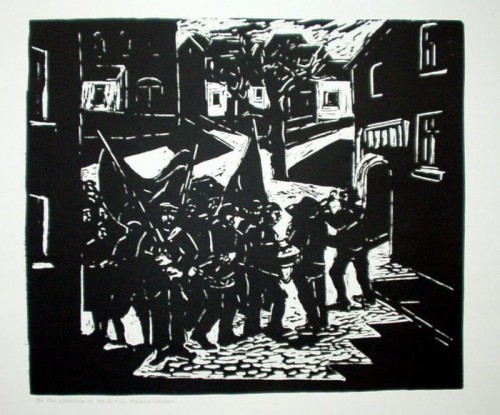 Peter Arnold 'Procession with Drummers' woodcut 
