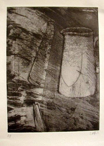 Sue  Hunt 'White Pitcher' etching on steel
